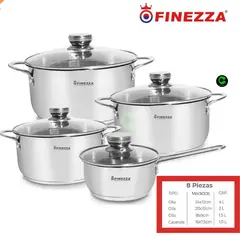 FINEZZA - SET DE OLLAS ACERO INOXIDABLE 8PZAS FZ-980AE-IN