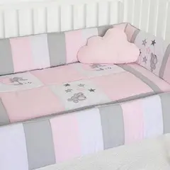 BABY MERINOS - Set de Cuna y 4 protectores - Prestige - Elefante juguetona Rosada