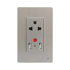 OPALUX - Tomacorriente Universal CToma Tierra + USB Doble OP-AT-94SLV