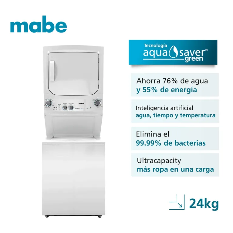 Centro de Lavado UltraCapacity Gas 24Kg Mabe MCLP2440PSBB0
