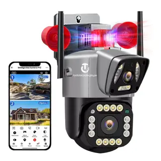 IMPORTADO MC - Cámara Seguridad Vigilancia PTZ WIFI Doble Lente Visión Noctuna Sirena Full HD