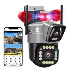GENERICO - Cámara Seguridad Vigilancia PTZ WIFI Doble Lente Visión Noctuna Sirena Full HD