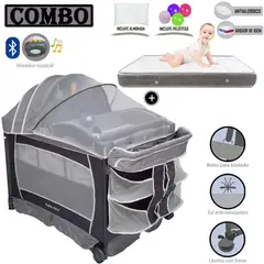 BABY KITS - Cuna Corral Verona Gris + Colchón 4 " Gris