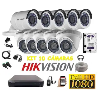 HIKVISION - Kit 10 Cámaras Seguridad FULLHD 1tb + cable