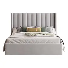 GENERICO - Cama Tapizada Listón 1.5 Plz Plomo Claro