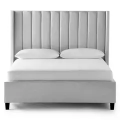 GENERICO - Cama Tapizada Listón con Patas de Madera 1.5 Plz Plomo Claro