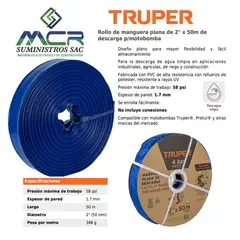 TRUPER - Manguera plana de desarga 2 pulgadas x 50m para motobomba