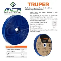 TRUPER - Manguera plana de desarga 2 pulgadas x 100m para motobomba
