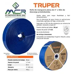 TRUPER - Manguera plana de desarga 4 pulgadas x 50m para motobomba