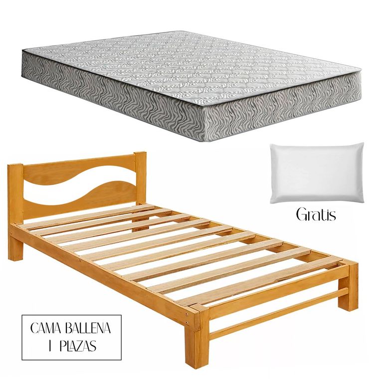 Cama Ballena Desarmable 1 plaza + Colchon Zebra +Almohada