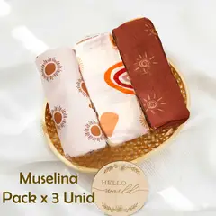 GENERICO - Manta Muselina para Bebé 100% Algodón Pack x 3 Unidades