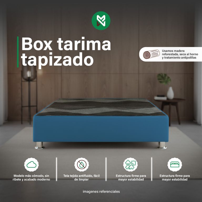 Box Tarima reforzado y acolchada Queen - Turquesa + Almohada Patas instaladas