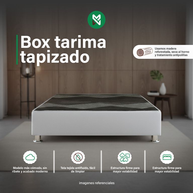 Box Tarima reforzado y acolchado 1.5 Plazas + Almohada - Gris Claro