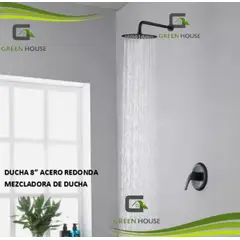 GREEN HOUSE - JUEGO DE DUCHA 8 PULGADAS ACERO REDONDO + MEZCLADORA REDONDA