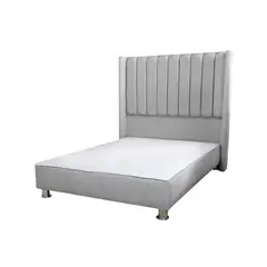 MUEBLES MACRUMO - Cama tapizada Barcelona 2 Plz color Gris plata