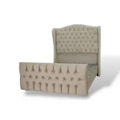 MUEBLES MACRUMO - Cama tapizada Paris + piecera - 1.5 Plz - Beige Antifluido