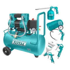 TOTAL TOOLS - Compresora silenciosa 24L + Kit compresor 5 piezas Total