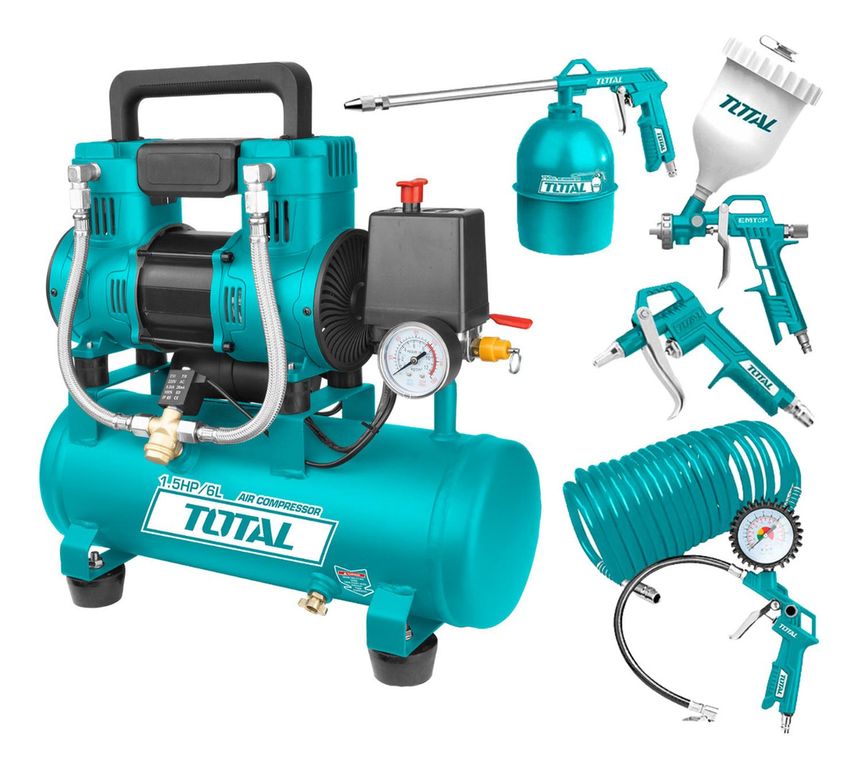 Compresora silenciosa 6L + Kit compresor 5 piezas Total