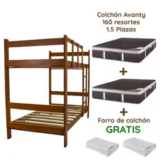 MUEBLES MACRUMO - Combo: Camarote de Madera color Nogal de 1.5 plz + 2 Colchones