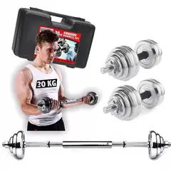SPORT FITNESS - Maletin De 30 Kg Pesas + Mancuernas Cromadas