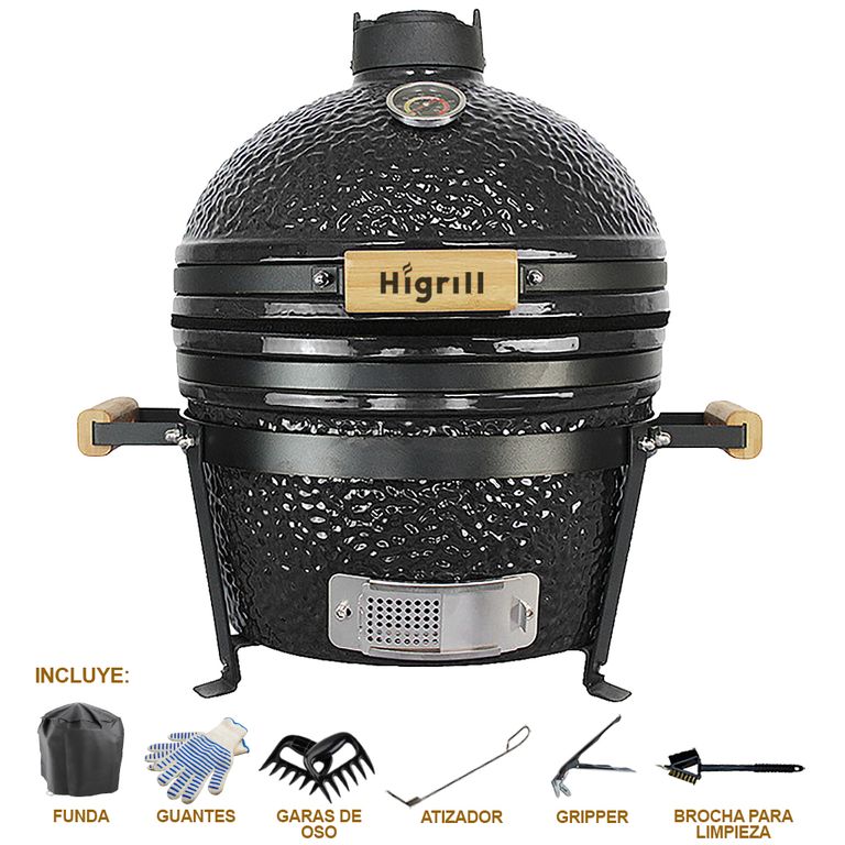 Kamado 16 Negro Stone Clásico Para Sobre-Mesada Con Soporte - Funda - Herramientas