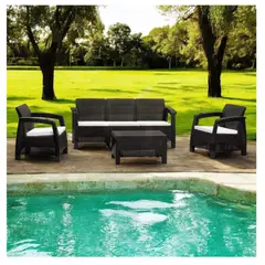QRUBBER - Juego De Terraza Estilo Ferrara 4 Puestos Modelo Confort Color Café Oscuro - MQ