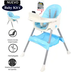 BABY KITS - Silla de Comer Plegable Doble bandeja STEPS Celest