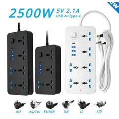 GENERICO - Enchufe Tomacorriente Múltiple 6 Tomas + 3 Puertos USB + 1 Type C