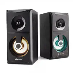 KISONLI - Parlante Stereo LED 2.0 - caja de MADERA  - PC Laptop Tablet Cel MP4