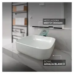 STONE - COMBO AMALIA BLANCO + MEZCLADORA BRENT ST + DESAGÜE POP UP CROMADO