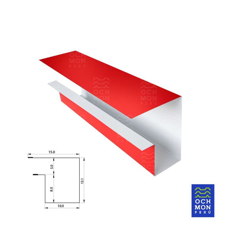 Canaleta Rojo Tipo Friso Material Aluzinc 030mm D40 x 300cm de largo
