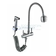 GENERICO - LLAVE DE COCINA FLEXIBLE PARED CON DUCHA BIDET SATINADO