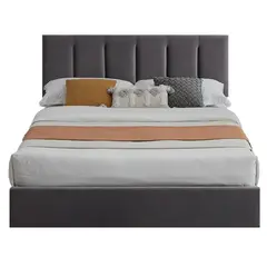 GENERICO - Cama Tapizada Listón Adda Gris Oscuro Queen