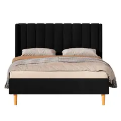 GENERICO - Cama Tapizada Listón con Patas Vintage Negro Queen