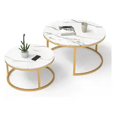 GENERICO - Mesa De Centro 2 Piezas Moderna Sala De Estar Con Marco Redondo