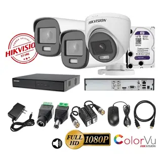 HIKVISION - Kit 3 Cámaras Seguridad FULLHD Color VU con AUDIO + 1TB