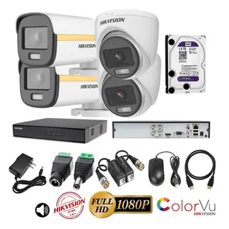 HIKVISION - Kit 4 Cámaras Seguridad FULLHD Color VU con AUDIO + 1TB
