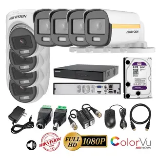 HIKVISION - Kit 8 Cámaras Seguridad FULLHD Color VU con AUDIO + 4TB
