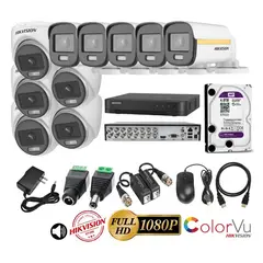 HIKVISION - Kit 10 Cámaras Seguridad FULLHD Color VU con AUDIO + 4TB
