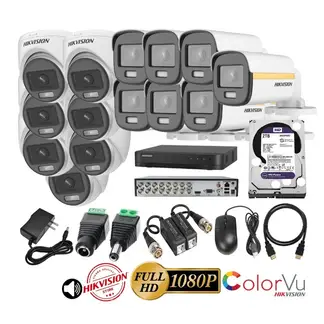 HIKVISION - Kit 14 Cámaras Seguridad FULLHD Color VU con AUDIO + 2TB