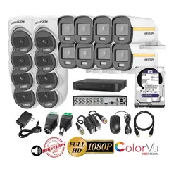 HIKVISION - Kit 16 Cámaras Seguridad FULLHD Color VU con AUDIO + 2TB
