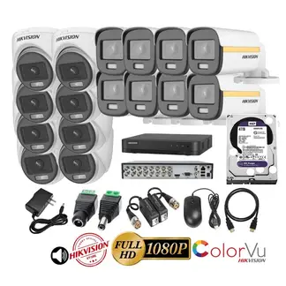 HIKVISION - Kit 16 Cámaras Seguridad FULLHD Color VU con AUDIO + 4TB