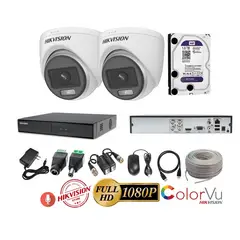 HIKVISION - Kit 2 Cámaras Seguridad Domo FULLHD Color VU con AUDIO + 1TB + Cable