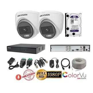 HIKVISION - Kit 2 Cámaras Seguridad Domo FULLHD Color VU con AUDIO + 1TB + Cable