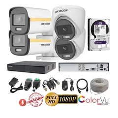 HIKVISION - Kit 4 Cámaras Seguridad FULLHD Color VU con AUDIO + 2TB + Cable