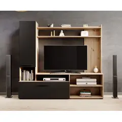 TU MESITA - Centro de Entretenimiento Logan color robleNegro 2 puertas TU MESITA