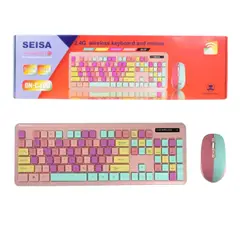 SEISA - Kit Teclado y Mouse Inalámbrico para Pc Laptop Rosado