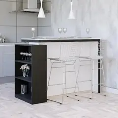 R&R MUEBLES - Mesa Barra Desayunador Olivia de 4 personas Blanco y Negro