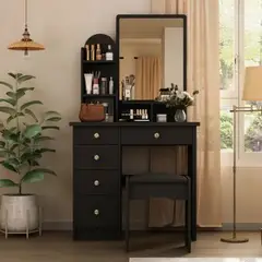 GENERICO - Tocador con Banqueta Moderno Leyka Negro R&R MUEBLES