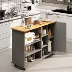 GENERICO - Isla de Cocina con Ruedas Vania Gris 1 Puerta R&R MUEBLES